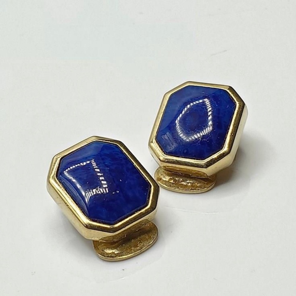 Vintage Signed Christian Dior Lapis Color Clip on Earrings